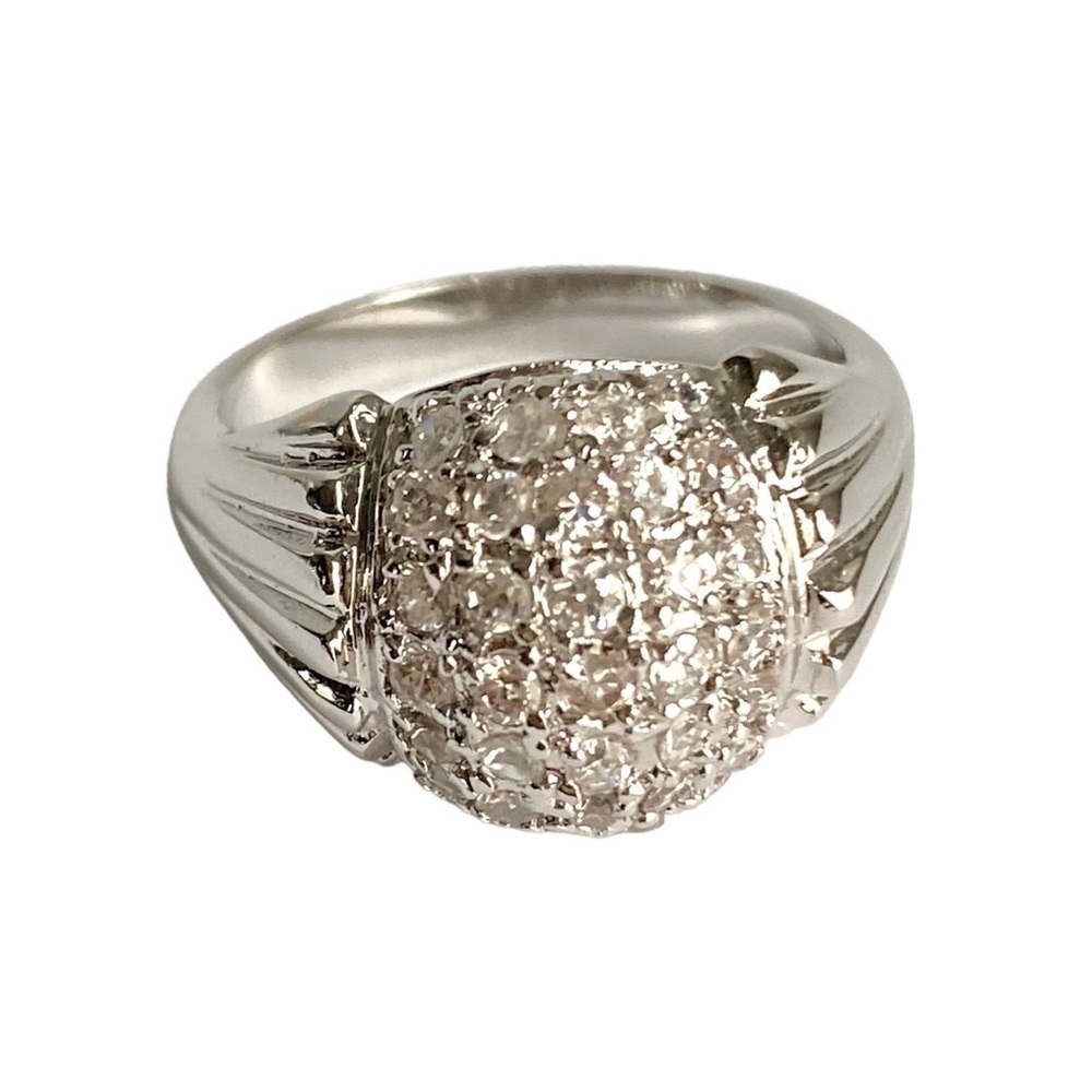 Vintage Cocktail Ring 18K Gold Plated Dome Pave CZ Faux Diamond Cluster Womens 8